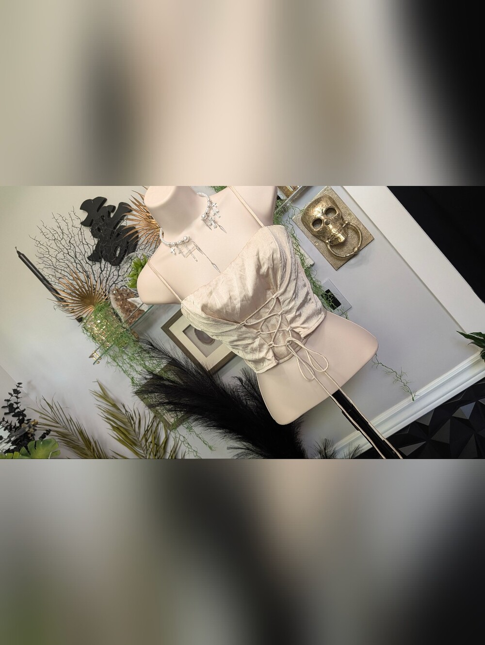 Bitter Sweet Champagne Satiny Corset Crop Top MD